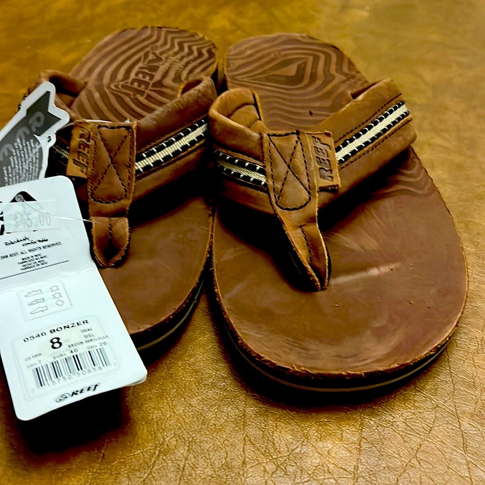Reef Mens Bonzer Sandals size 8 leather flip flop thong sandals